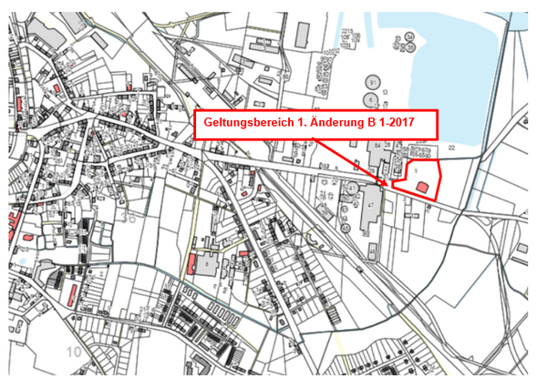 Amtliche Bekanntmachung - 1. &Auml;nderung BP 1-2017 Industrie- und Gewerbegebiet Bluthsluster-, Industrie und Werkstra&szlig;e der Hansestadt Anklam, &Uuml;bersichtsskizze